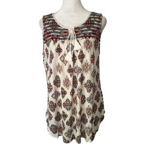 One September blue & white striped embroidered tank top size S